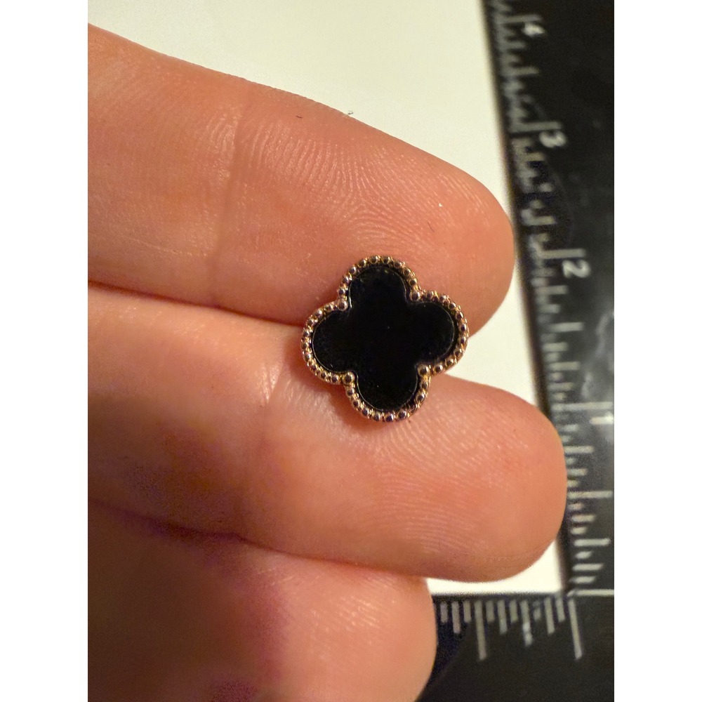 Black‎ Clover Stud Earrings Rose Gold Tone Beaded Border Alhambra Style Studs